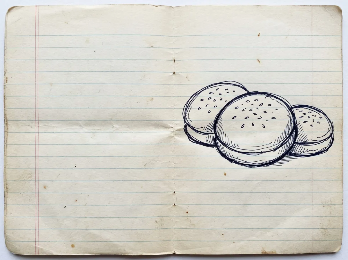 Handgezeichnete Skizze zum Rezept Burger Buns