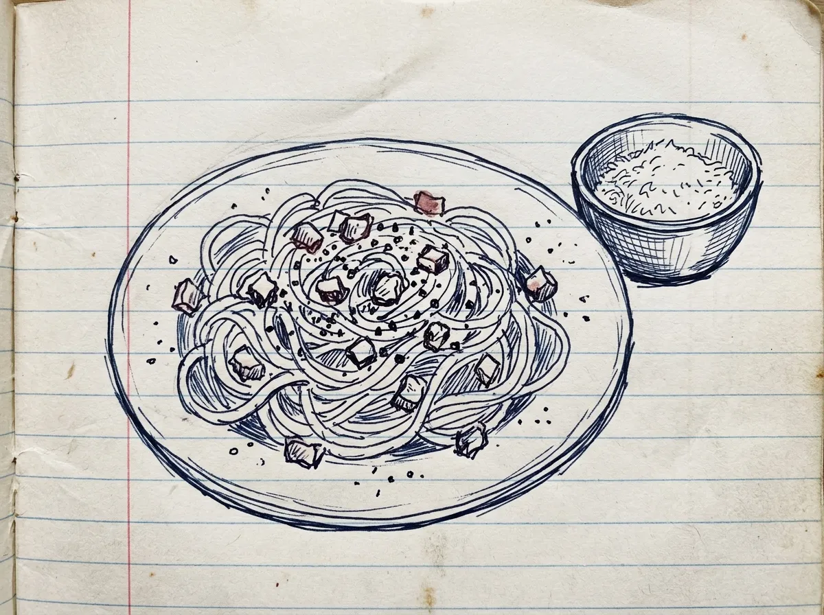 Handgezeichnete Skizze zum Rezept Carbonara