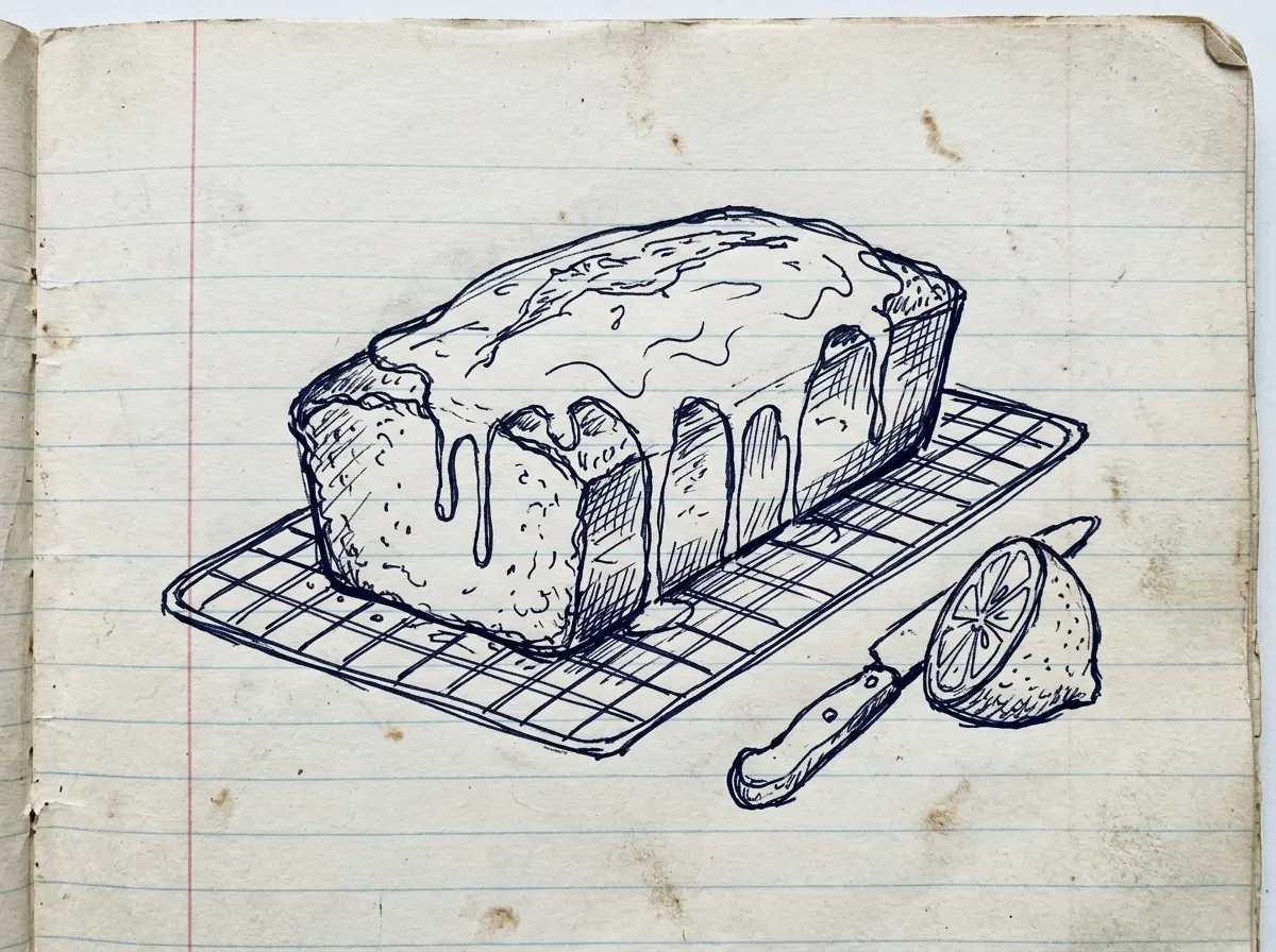 Handgezeichnete Skizze zum Rezept Zitronen-Olivenöl-Kuchen